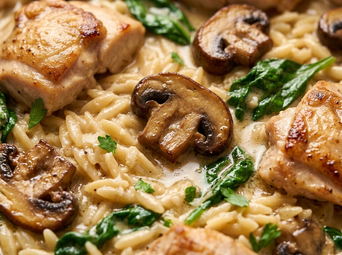 One Pan Creamy Chicken Marsala Orzo