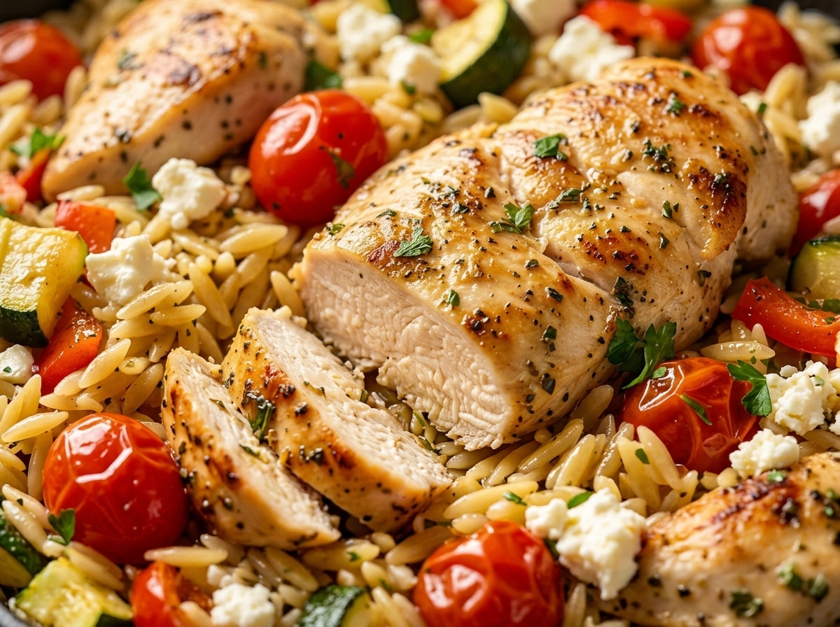 High Protein Mediterranean Chicken Orzo