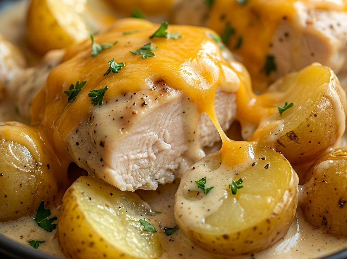 Slow Cooker Cheesy Ranch Chicken and Potatoes