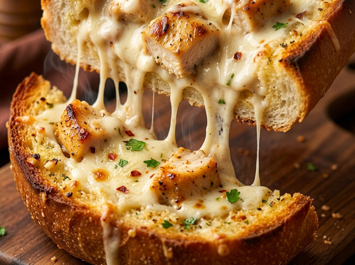 Chicken Alfredo Garlic Bread