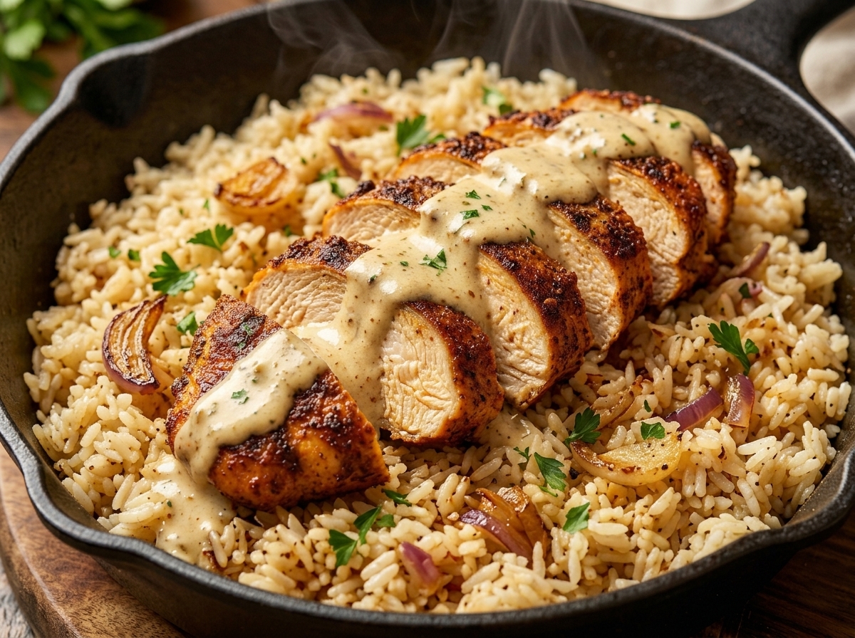 High Protein Creamy Cajun Chicken with Garlic Rice