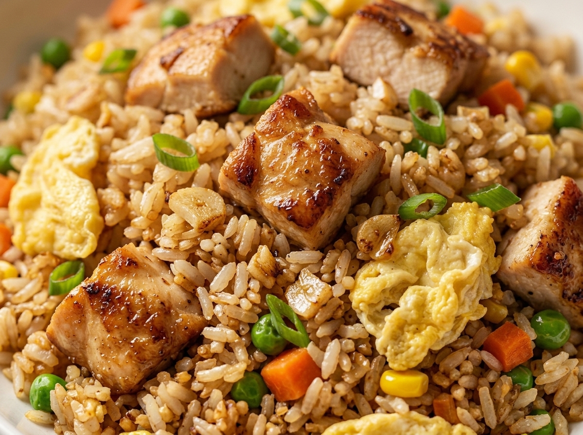 High Protein Crispy Garlic Chicken Fried Rice