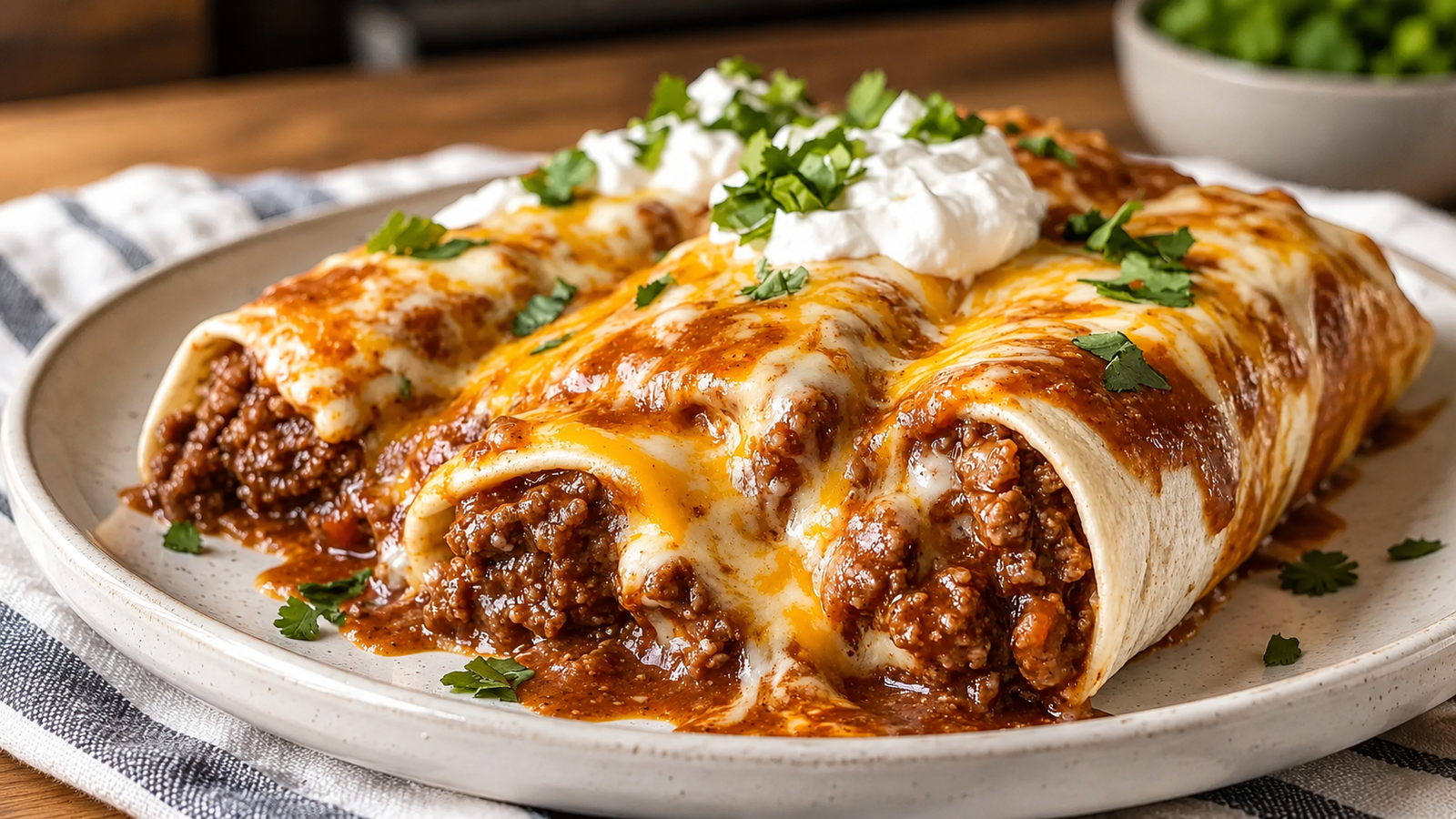 Smothered Ground Beef Burritos with Creamy Chipotle Sauce