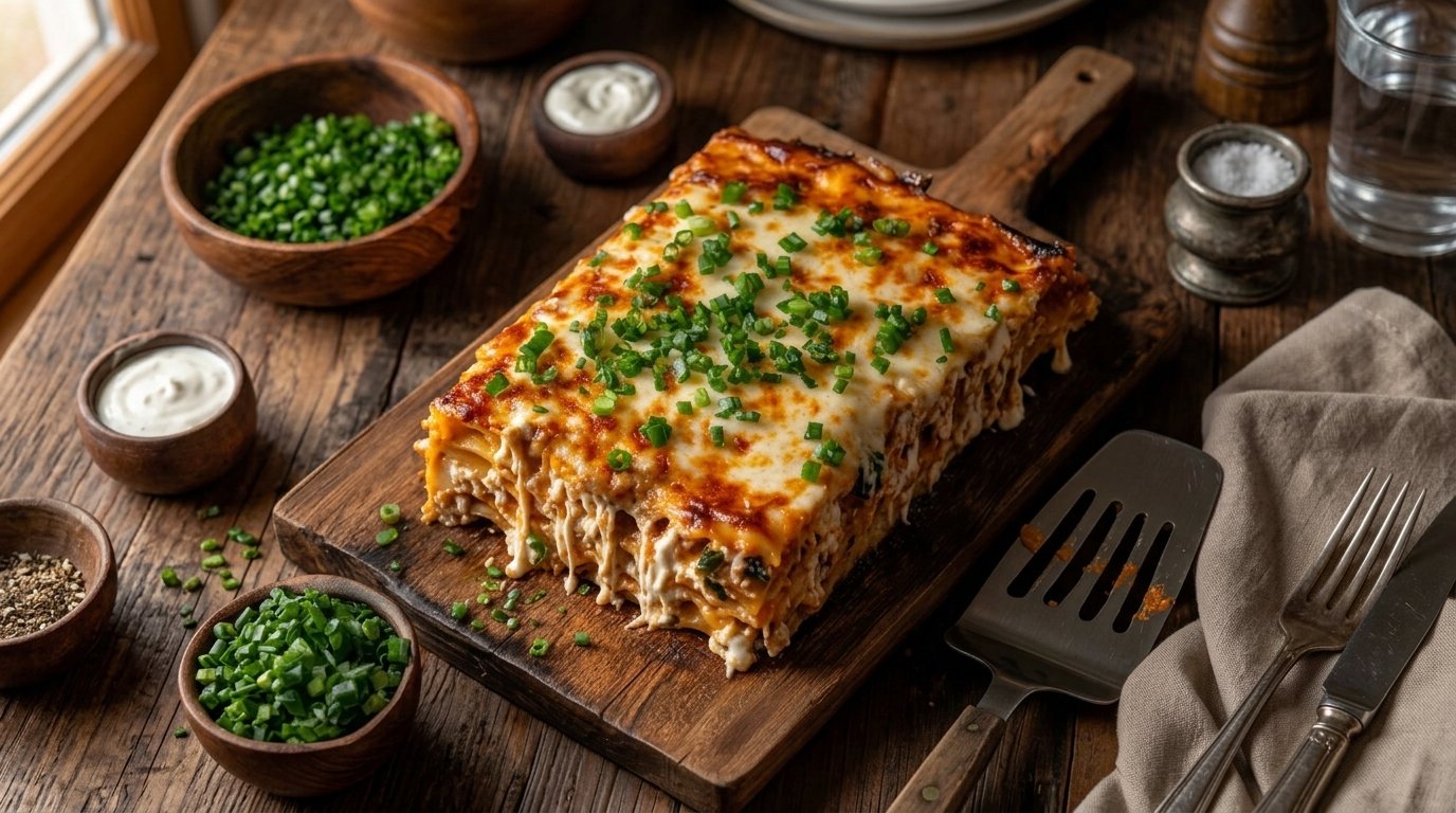Cheesy Buffalo Ranch Chicken Lasagna for Game Day or Dinner