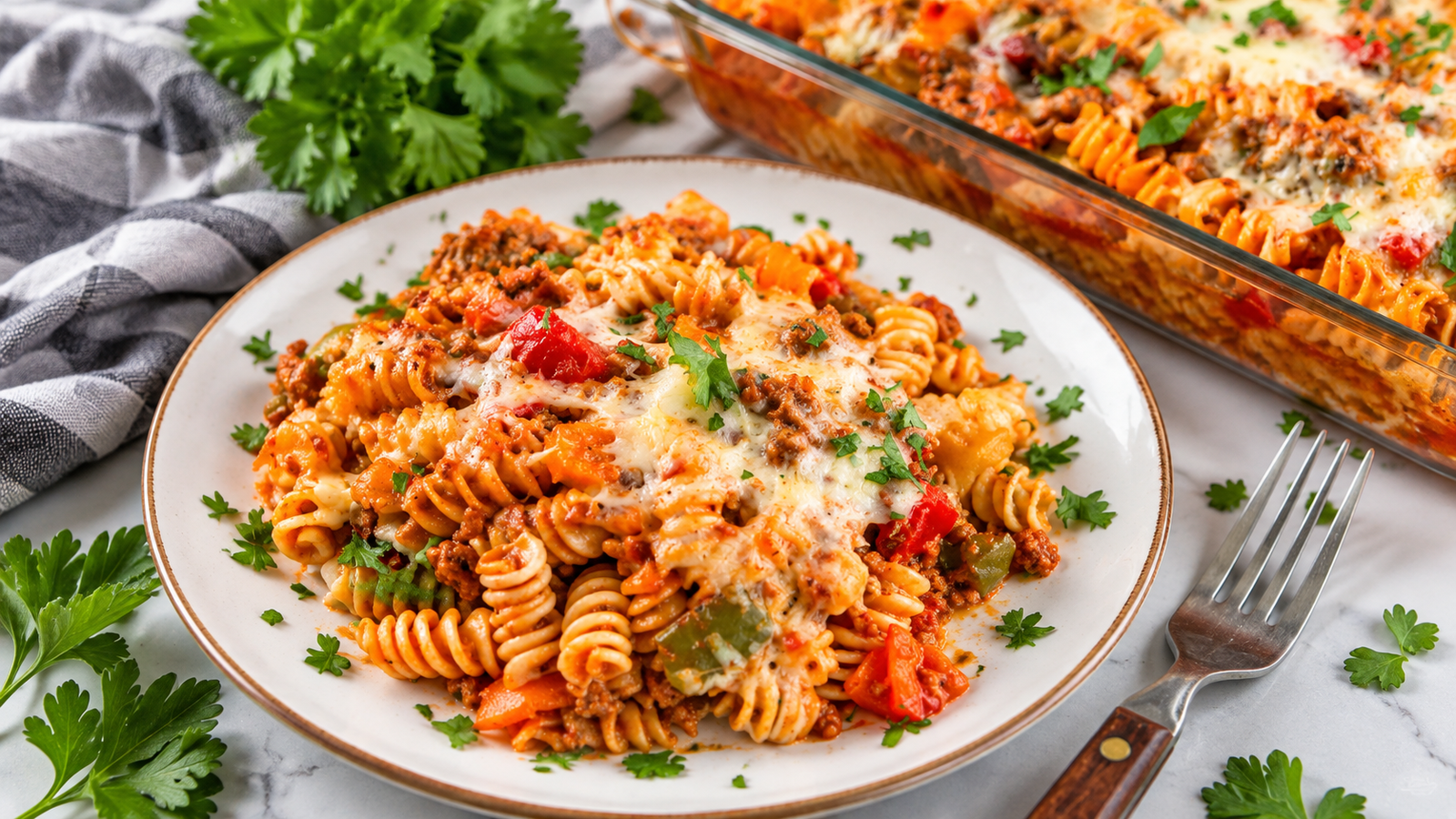 Stuffed Peppers Pasta Casserole with Ground Beef